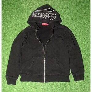 Supreme FW18 Embroidered Script Logo Thermal Lined Zip Up Size M Black Hoodie